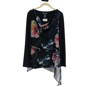 BNWT Frank Lyman Black & Multicolor Floral LS Cowl Neck flowy blouse  size 6
